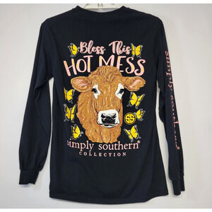 Simply Southern Shirt Womens Small Black Bless This Hot Mess Cow Long Sleeve